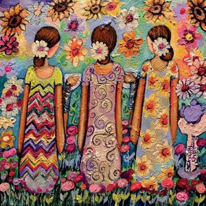 Shazly Khan, Blossoming friendships over a cup of tea, 16 x 16 Inch, Acrylic on Canvas, Figurative Paintings, AC-SZK-127